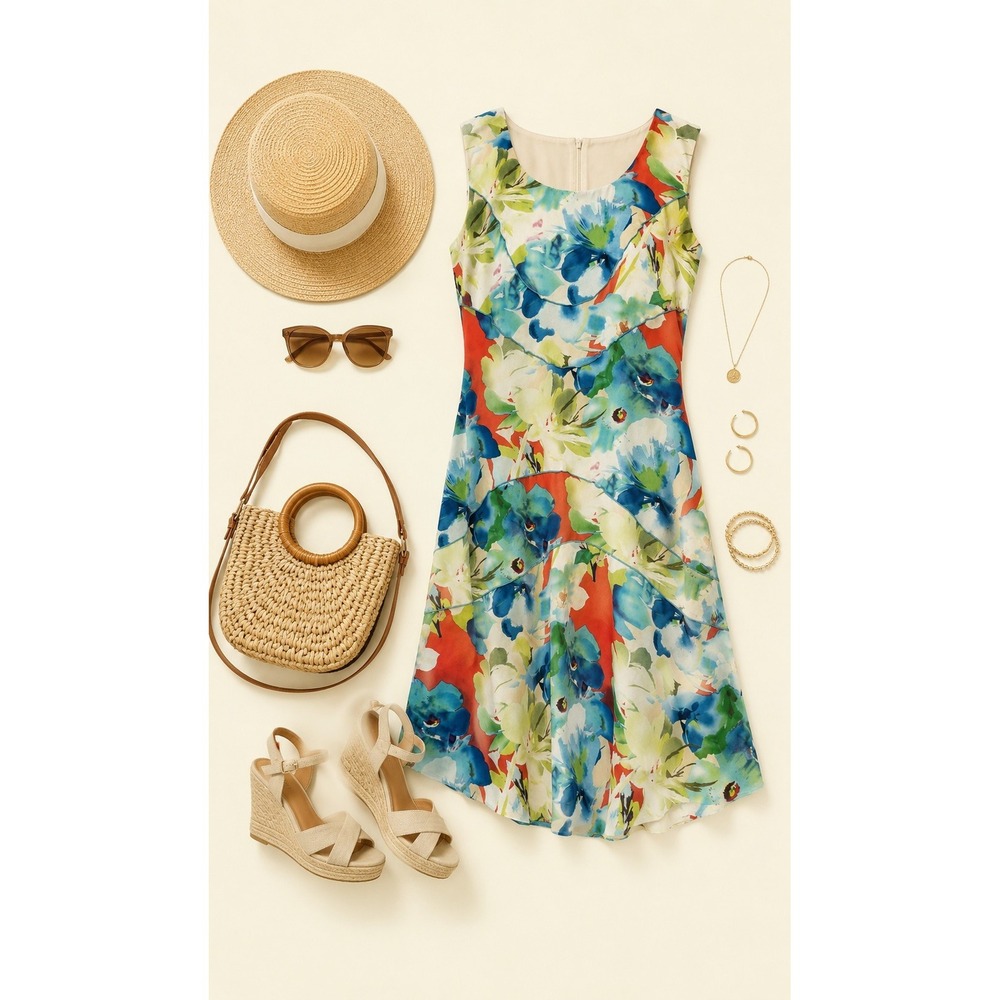 Sundance Silk, Floral, Sleeveless, Midi Dress Women's Size 8